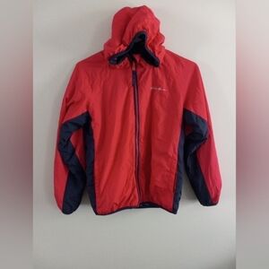 EDDIE BAUER HOODED REVERSIBLE PUFFY/FURRY FLEECE JACKET Youth size 10/12